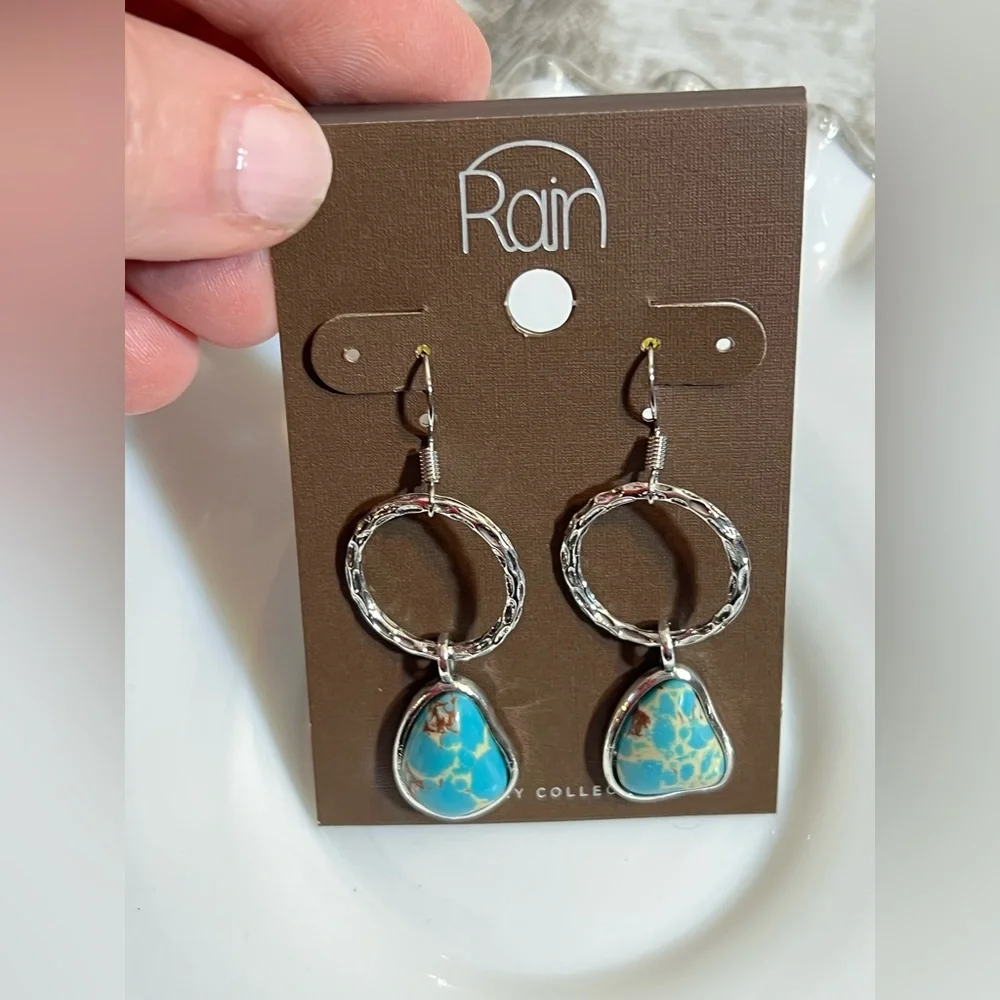 Rain Silver and Turquoise Drop Earrings
